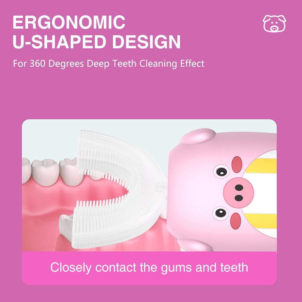 360 Degrees Lips Care Kids Automatic Sonic Electric Toothbrush U Shaped Head with Music for Children USB Charging Tooth Whiten