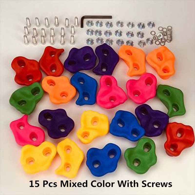 Climbing Rock Toys For Children Wall Stones Hand Feet Holds Grip Kits Kids Outdoor Indoor Playground Plastic Fitness Training: 15pcs with screws