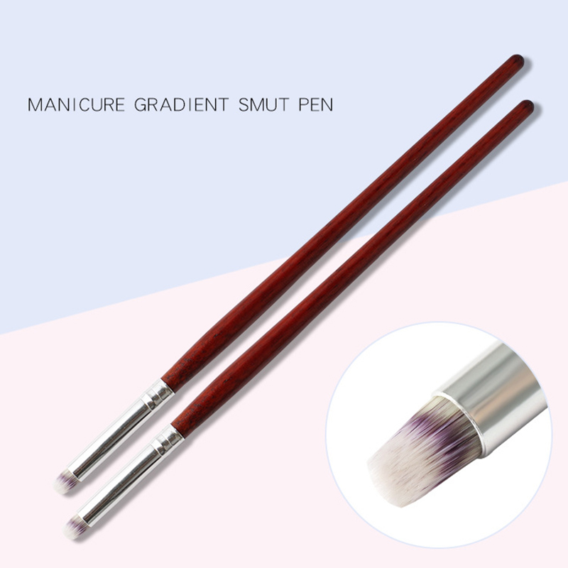 Nail Borstel Houten Handvat Nail Smudge Pen Schuine Ronde Nail Art Borstel Voor Schilderen UV Gel Manicure Tool NPV