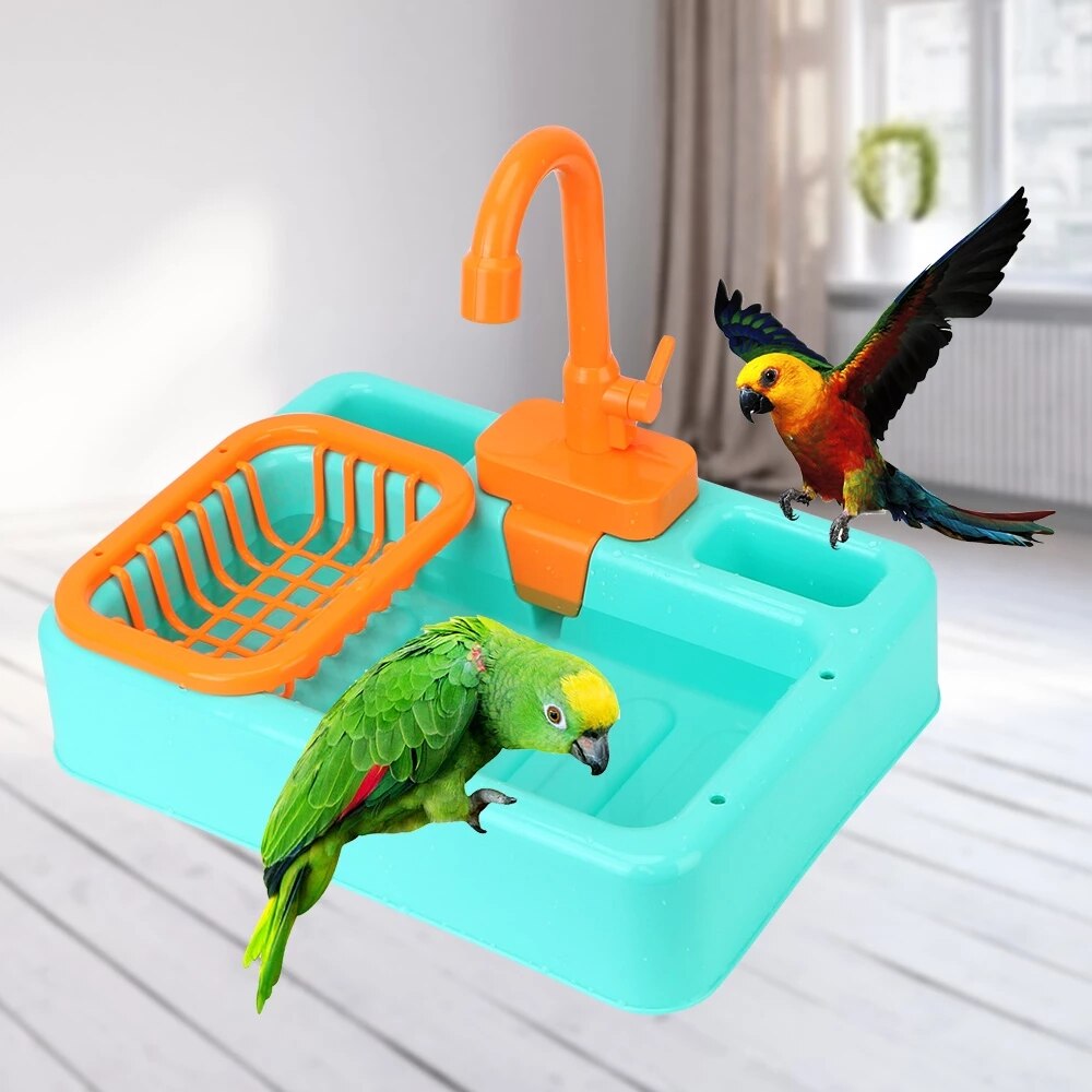 Baignoire automatique pour perroquets, baignoire pour oiseaux, jouets, pataugeoire avec robinet, piscines, mangeoire pour animaux de compagnie, ensemble de jeu de cuisine: green