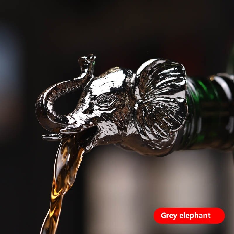 Zinc Alloy Deer Stag Head Wine Pourer Unique Wine Bottle Stoppers Wine Aerators Bar Tools Get Together: Black elephant