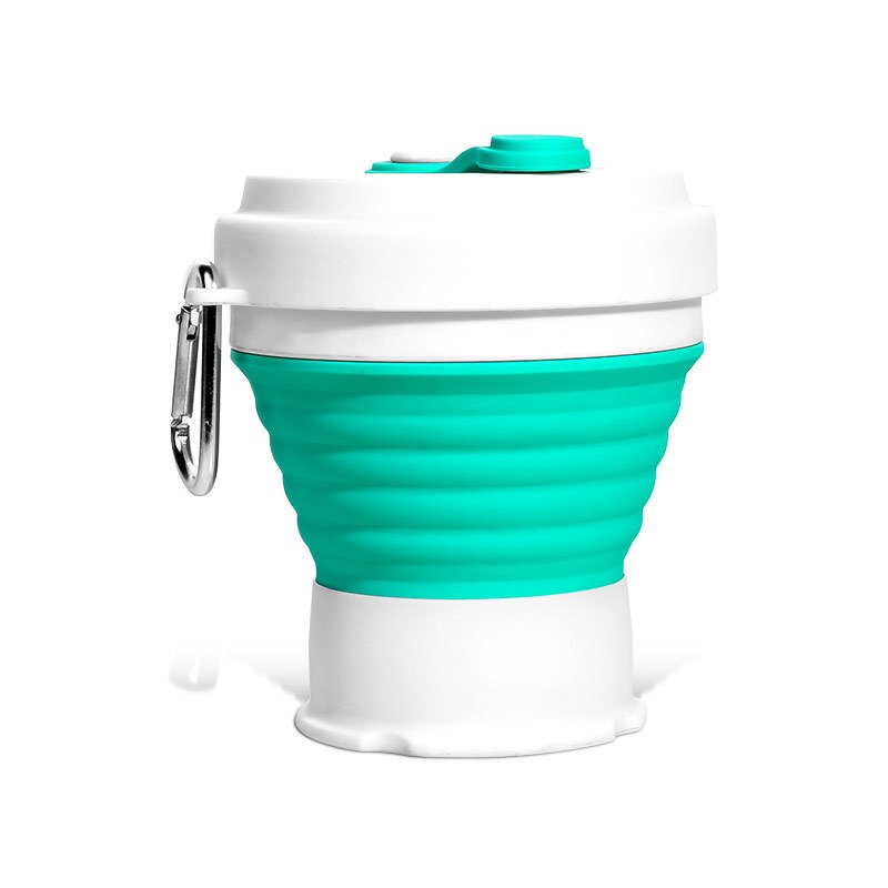 Taza de café de viaje plegable de silicona, plegable, para acampar, con tapas, juego de tazas expansibles para senderismo y Camping: Teal
