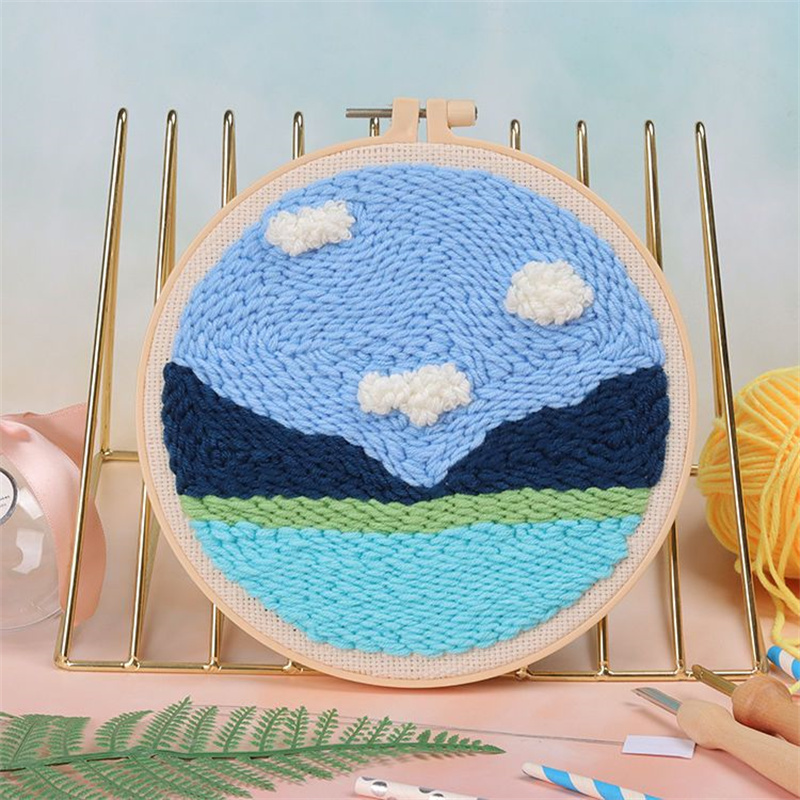 Scenery Moon Punch Needle Embroidery Starter Kits DIY Craft Set Rug Hooking Punch Needle Tool With Threader Fabric Wool Yarn: transparent