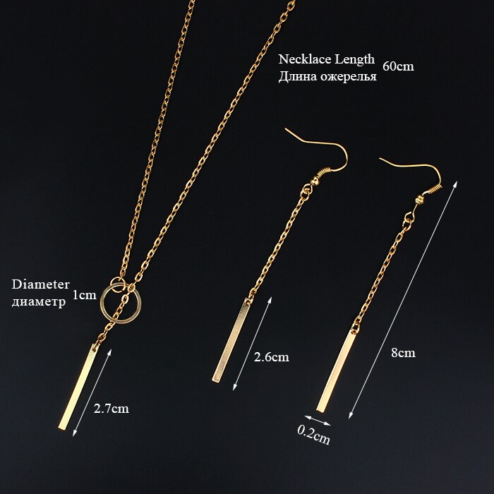 VIVILADY Mode Metalen Bars Stok Ketting Sieraden Sets Vrouwen OL Moeder Dag Gouden Kleur Cirkel Kettingen Oorbellen Accessoires