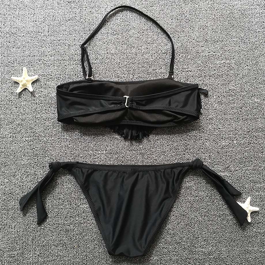 Bañador para niña de 6 a 14 años, Bikini con flecos negros, traje de baño de dos piezas con borlas, Top Halter, trajes de baño para niña