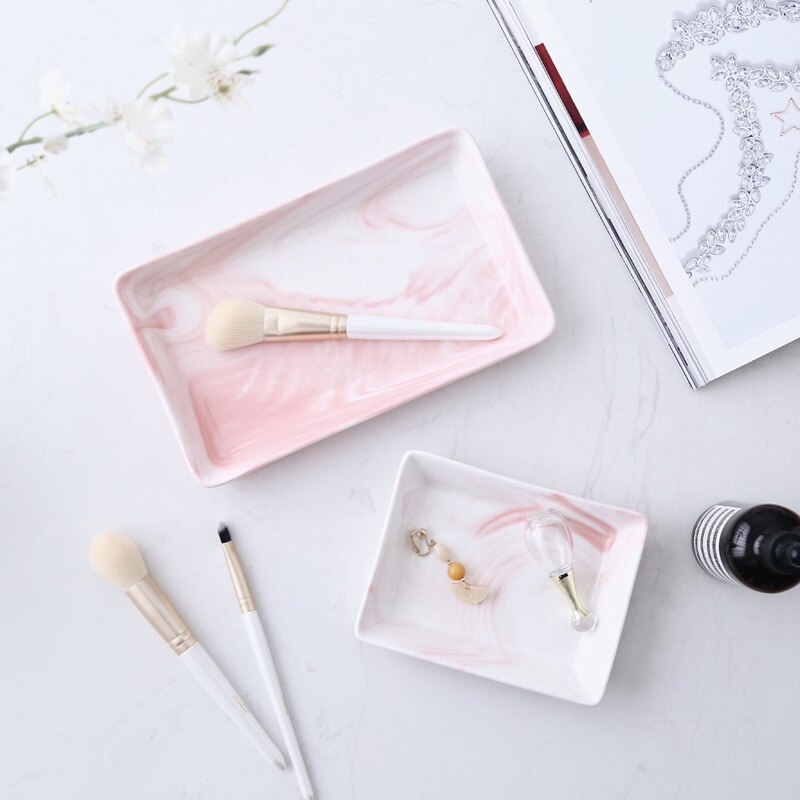 nordisch Marmor aufbringen Gold Ablage Keramik Schmuck Tablett Schlecht Dressing Tisch Tablett Kleinigkeiten Tablett Schlafzimmer Dekoration