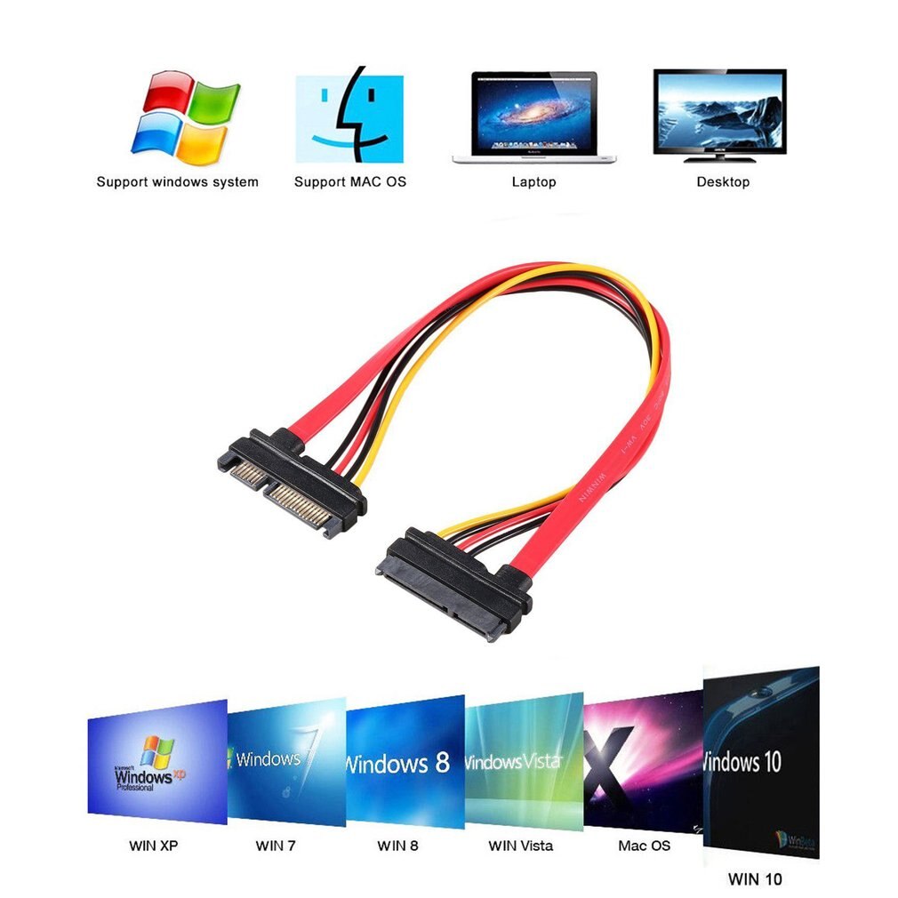 30CM 15+7 Pin SATA HDD Extension Cable Data & Power Male to Female Hard Drive Extend Cable Cord