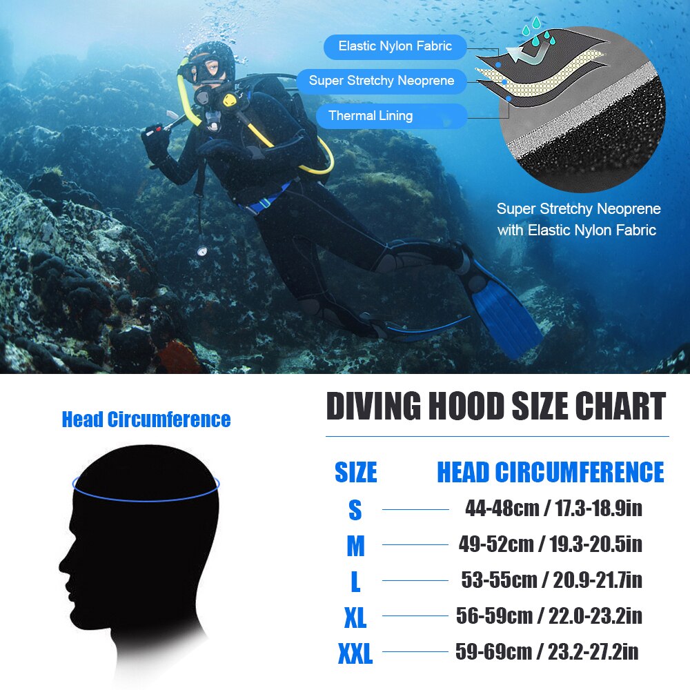Gorro de natación de neopreno de 3mm para adultos, traje de baño térmico, gorra elástica alta, equipo de navegación para Rafting