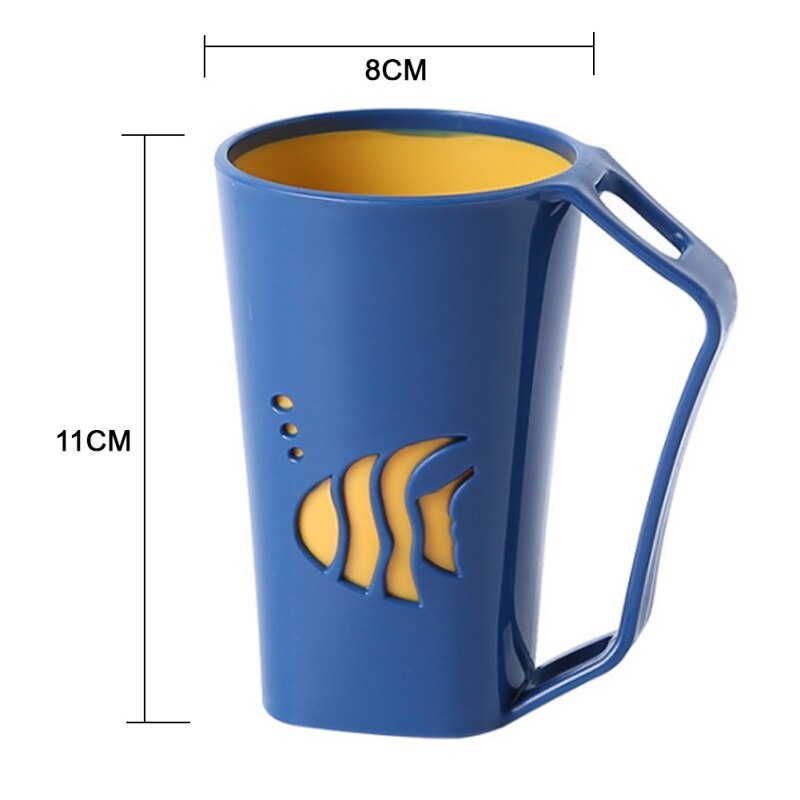 Brushing Cup With Handle Wash Cups Couple Mouthwash Cup-Small Fish Dark Blue With Handle Toothbrush Holder Good Morning
