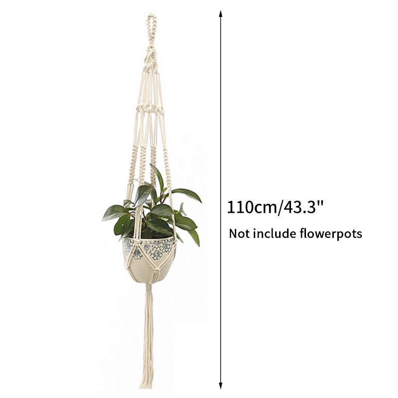 Maceta de algodón hecha a mano, Cestas colgantes de macramé, soporte de macetas de flores tejidas para colgar en la pared: S6