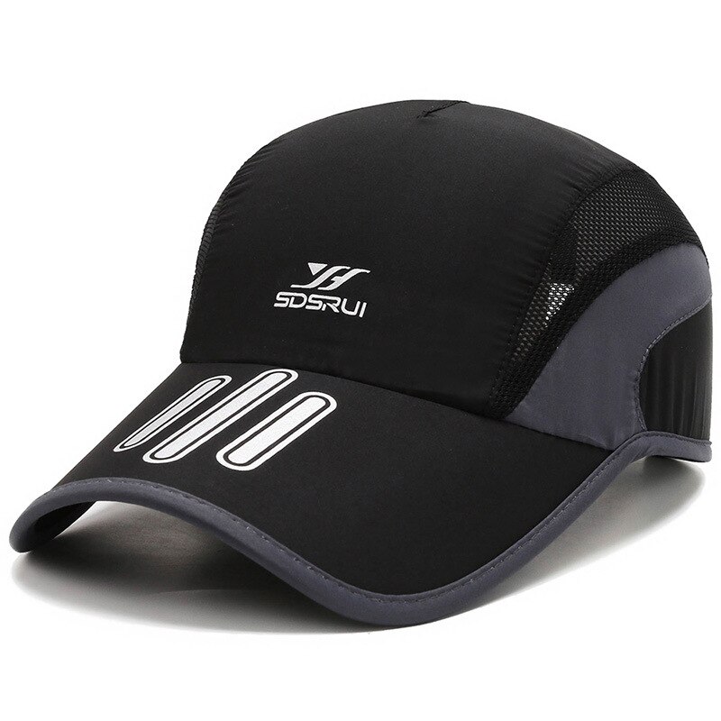 Bone Snapback Man Klimmen Mesh Running Snel Droog Ademend Sport Hoed Lichtgewicht Baseball Tennis Cap Hoed Voor Mannen: Black