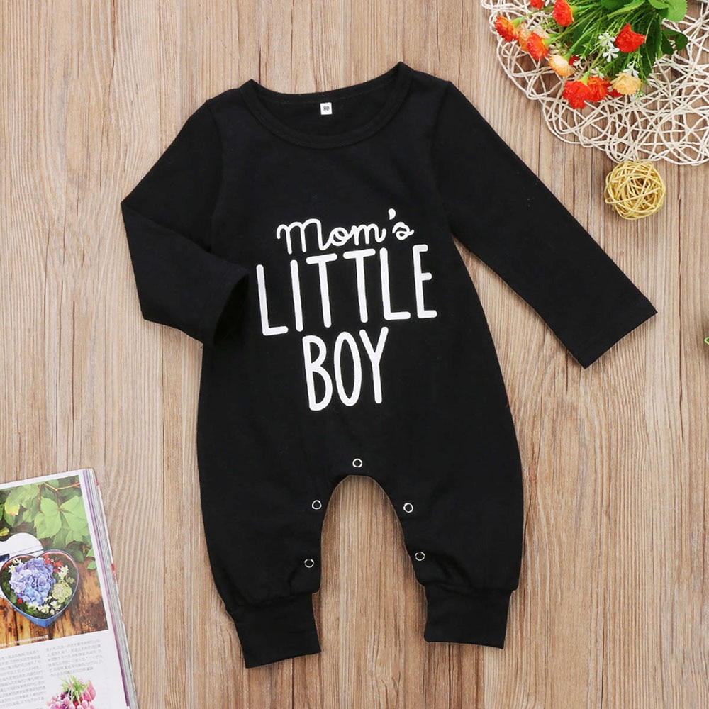 Newborn Toddler Infant Baby Boys Romper Long Sleeve Jumpsuit Playsuit Little Boy Outfits Black Clothes