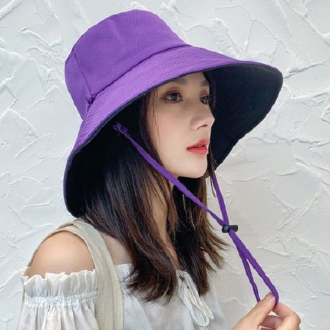 Sommer fisker hat kvinder ensfarvet dobbeltsidet dækning uv beskyttelseshætte stor kant solbeskyttelse hat kvinde: Lavendel