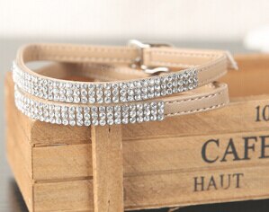 Charmante leren schoenenband met strass steentjes voor dames: Champagne