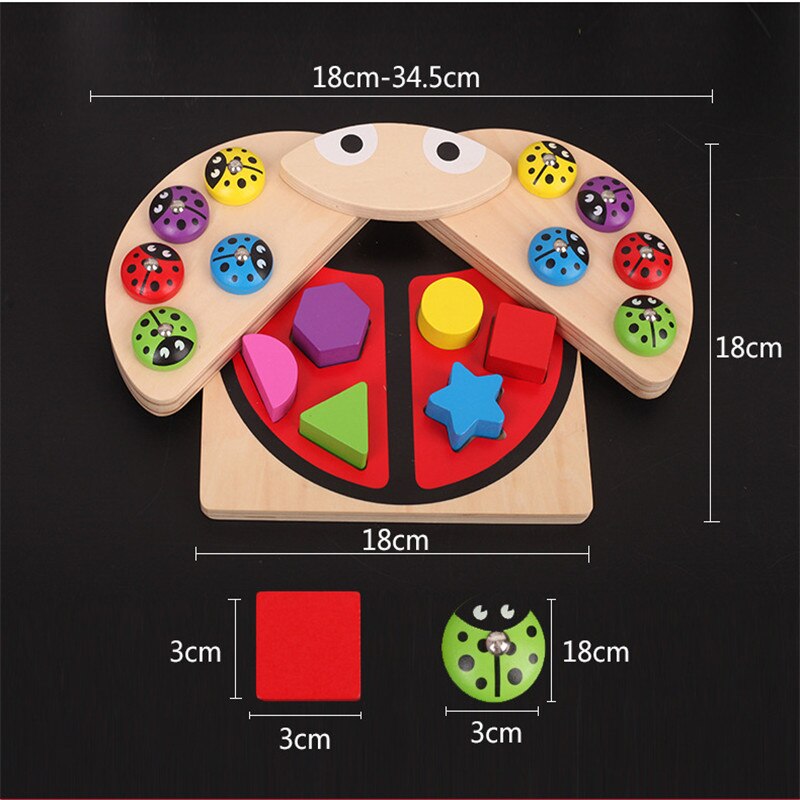 BabyWooden giocattoli Gioco Coccinella Forma multicolore blocchi di Apprendimento e di Istruzione da tavolo gioco di pesce per i bambini 99