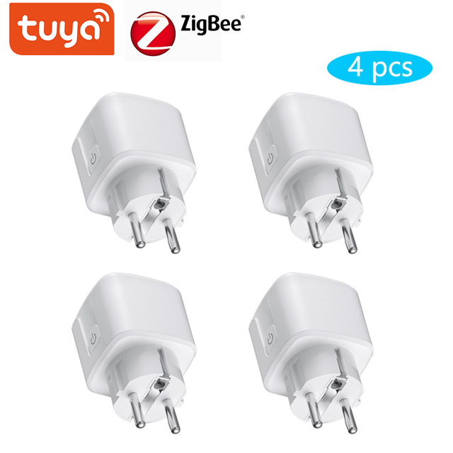 Tuya ZigBee 3.0 Smart Power Plug 16A Wireless App Voice Remote Control Socket Energy Monitor Outlet Works with Alexa Google Home: Zigbee 4PCS