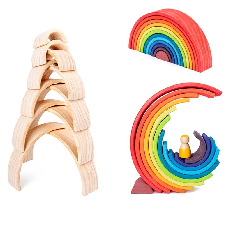 DIY Children's Wooden Rainbow Toy Wood Rainbow Stacker Balance Blocks Baby Toy Montessori Educational Toys For Children