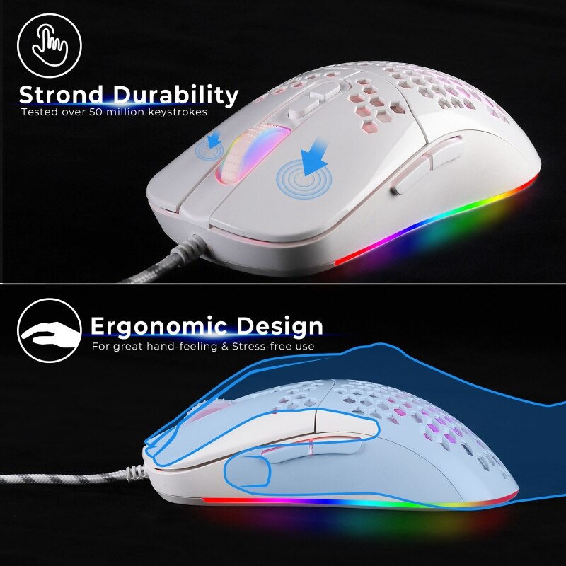 USB Wired Lightweight Gaming Mouse RGB Backlit Mouse with 7 Buttons 7200DPI Honeycomb Shell Mouse for PC Laptop Computer