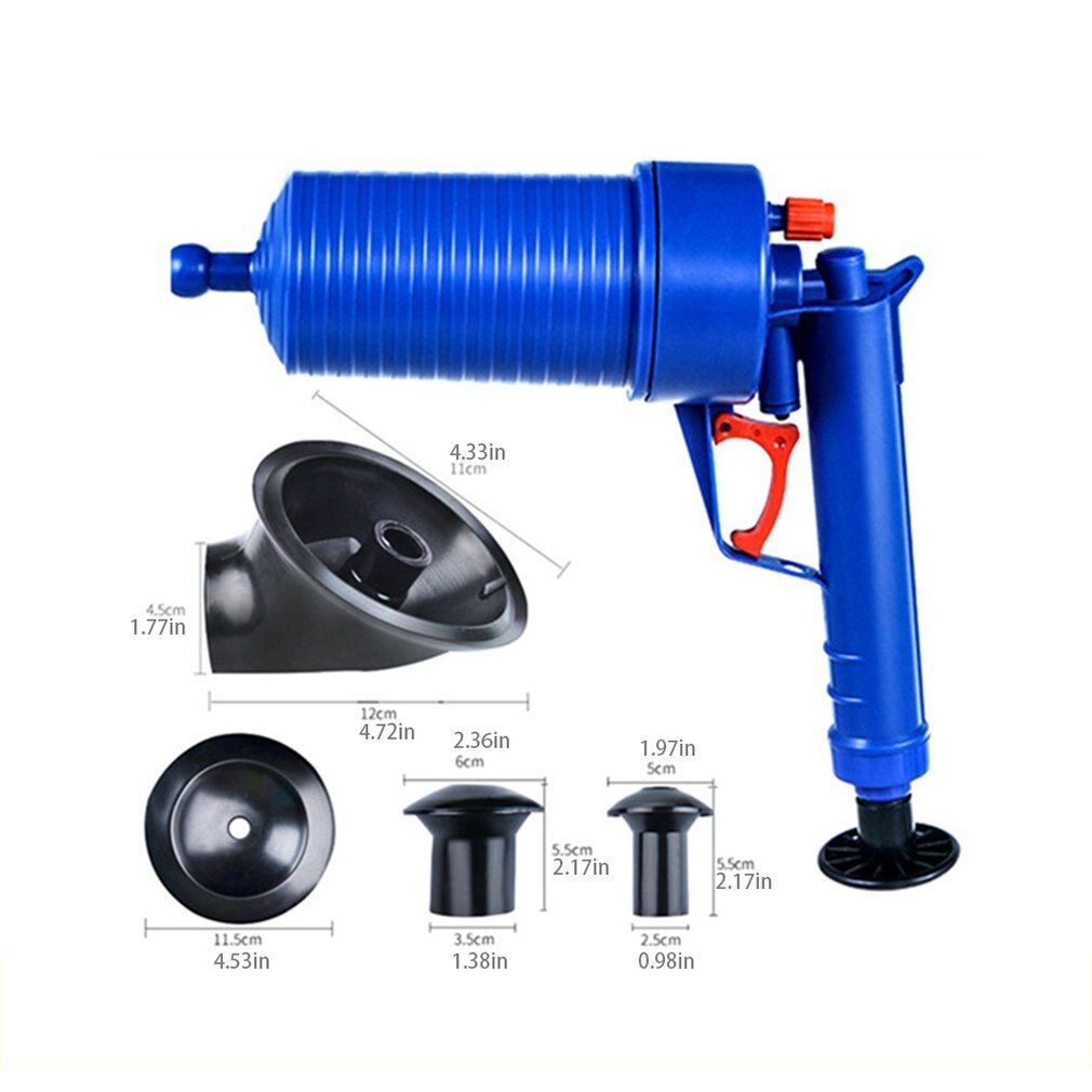 Ontstopper pijpreiniging hogedrukpomp toiletontstopper gereedschap met 4 adapters neutraal plastic voor wc keuken badkamer