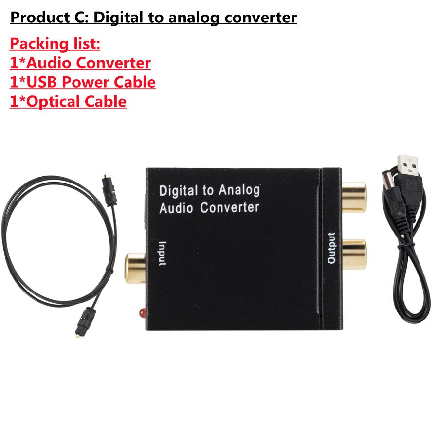 Digitaal Naar Analoog Audio Converter Optical Fiber Toslink Coaxiale Signaal Naar Rca R/L Audio Decoder Spdif Atv Dac versterker: 2 Cable