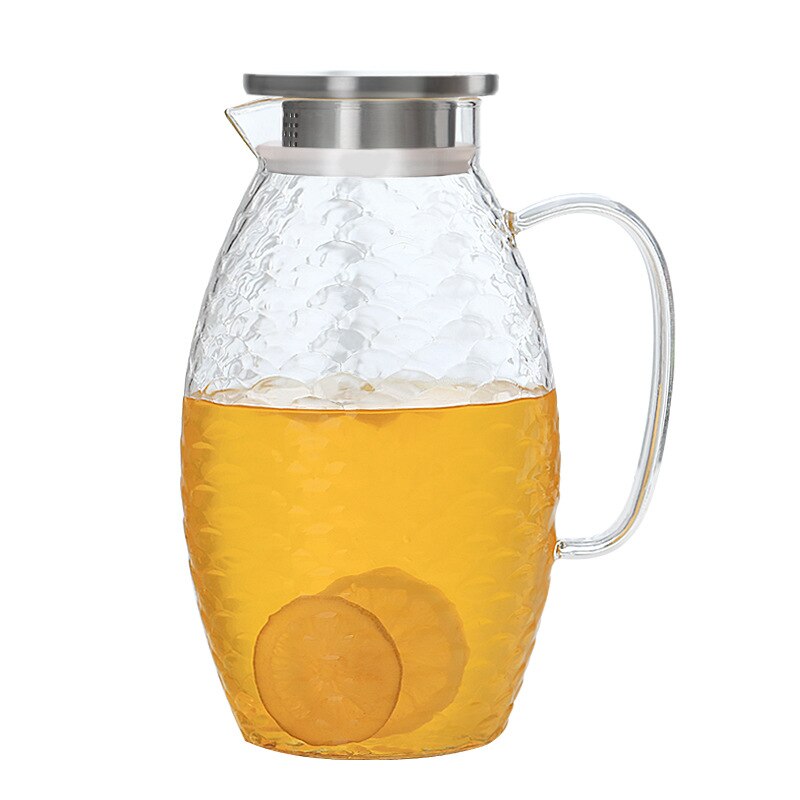 High capacity Glass Fish scale Water Pot 2000ml Jug Teapot Kettle Lemonade Heat-resistant Explosion-proof Heatable Carafe 1500ml