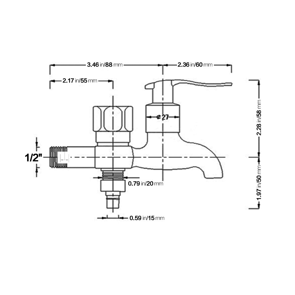 KAIYING Brass Washing Machine Faucet Double Using Bibcock Laundry Mop Pool Tap Dual Handles Small Tap For Outdoor Garden,2724