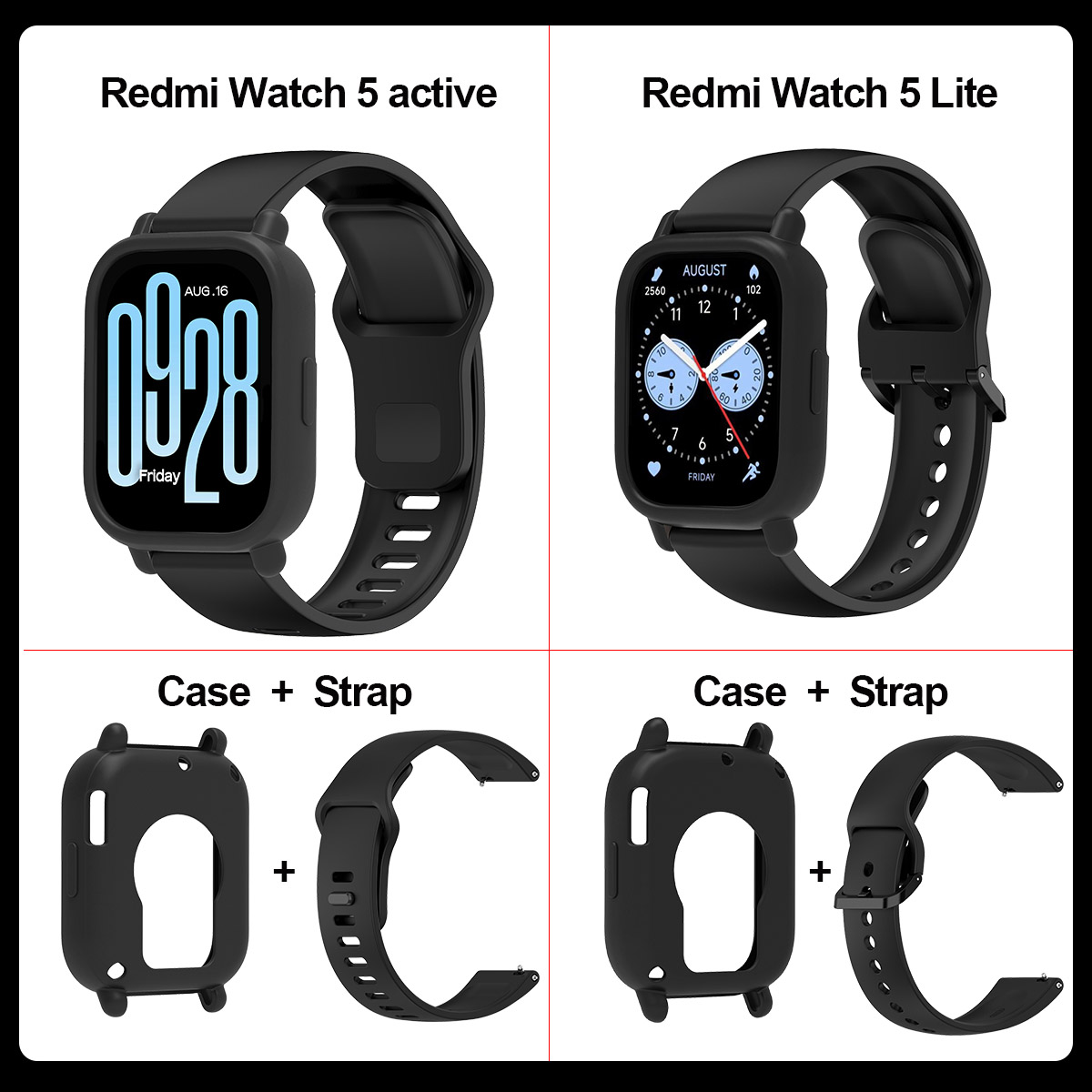 2pcs/set Stylish Band+Case For Redmi watch 5 Active Sport SmartWatch WristBand For Redmi watch 5 Lite Bracelet Band: XXL / Khaki
