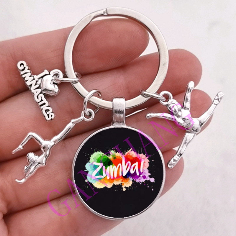 Mode Zumba Glas Sleutelhanger Fitness Dans Brief Foto Sleutelhanger Sport Gymnastiek sleutelhanger Ik hou van Fitness Sleutelhanger Sieraden: Coffee