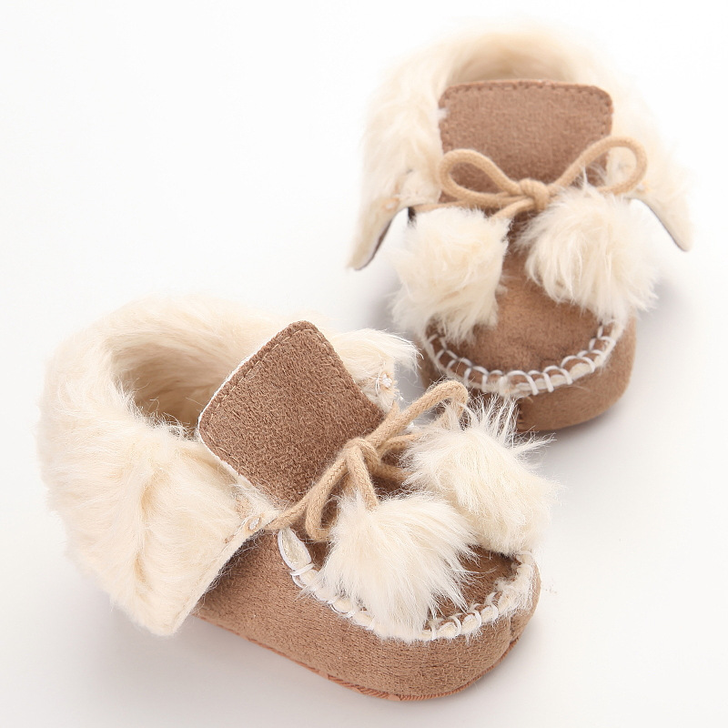 Solid Kinder Knöchel Schnee Stiefel Weihnachten Winter Baby Pom Pom Pelz Stiefel Jungen Mädchen Warme Schuhe Plus baumwolle: Brown / 11