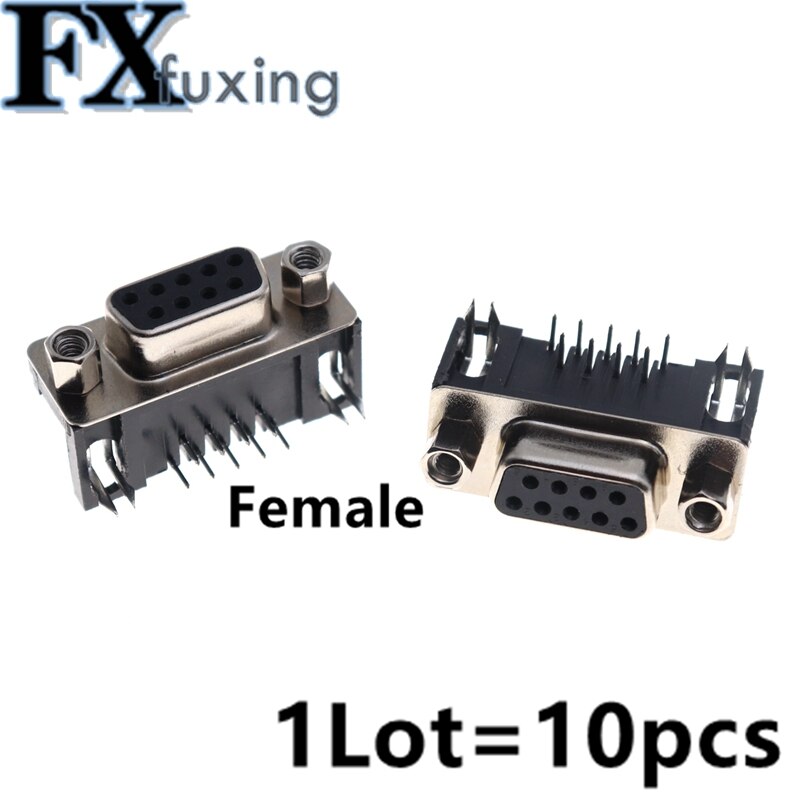 10PCS DB9 Female Male PCB Mount D-Sub 9 pin PCB Connector RS232 Connector 90-degree bent needle DR9