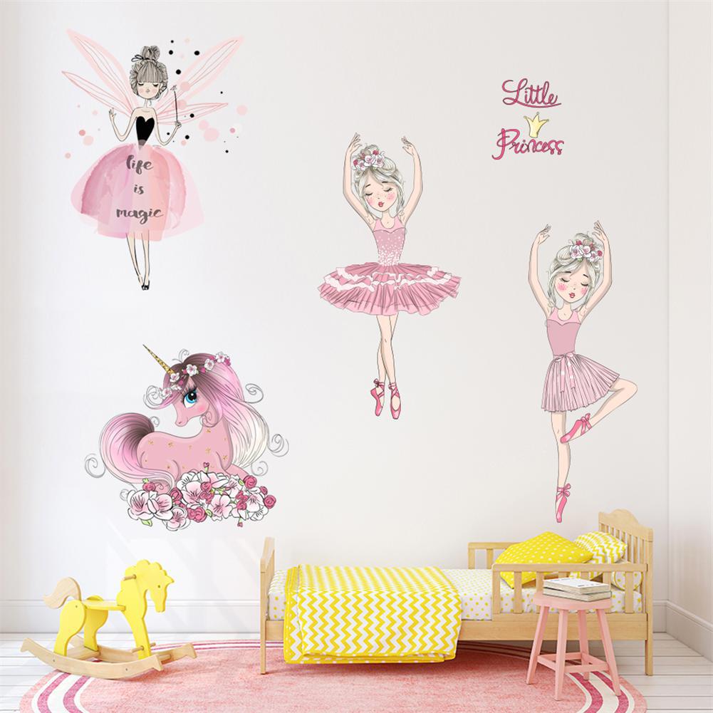 Fairy Princess Unicorn Wall Stickers for Children Kids Rooms Girls Baby Room Bedroom Decoration Nursery Wallpaper Ballet Dancers: 01