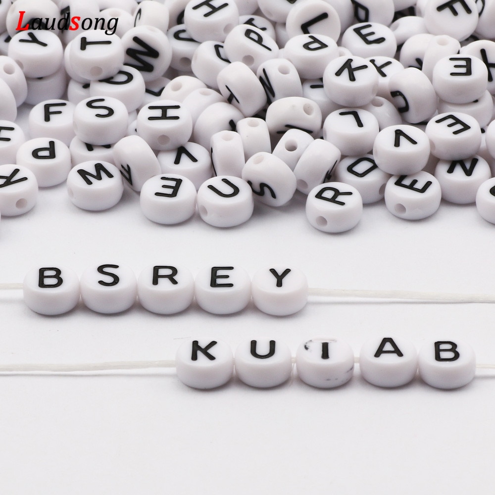 7mm Black White Mixed Letter Acrylic Beads Round Flat Alphabet Spacer Beads For Jewelry Making Handmade Diy Bracelet Necklace