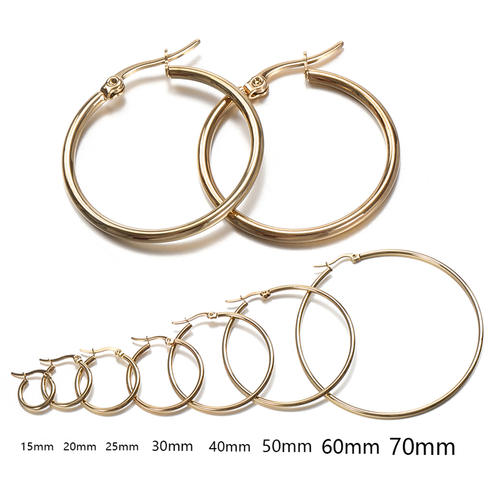 10 pçs preto brincos abertos círculo de aço inoxidável brinco ganchos 15-40mm loop base anel de orelha para jóias que fazem componentes diy: 30mm / Gold 10pcs(5pair)