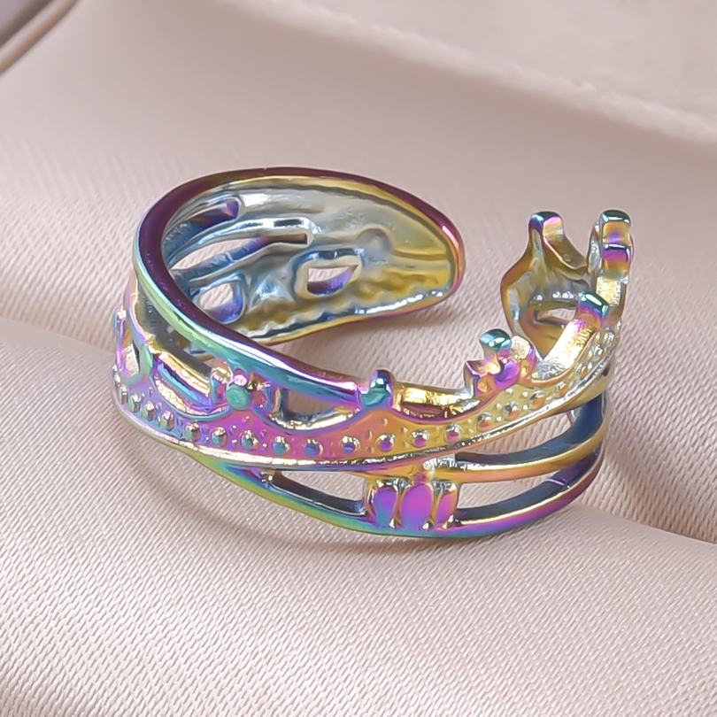 Anello corona in acciaio inossidabile per donna uomo Anello aperto regolabile irregolare Accessori per gioielli di moda punk minimalista Regali per feste: Grigio