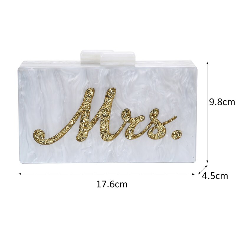 Acryl Kupplung Tasche Geldbörse und Handtasche Frauen Weiß Schulter Tasche Party Hochzeit Kupplung Geldbörse Mrs Brief Kupplung Tasche für Braut ZD1331