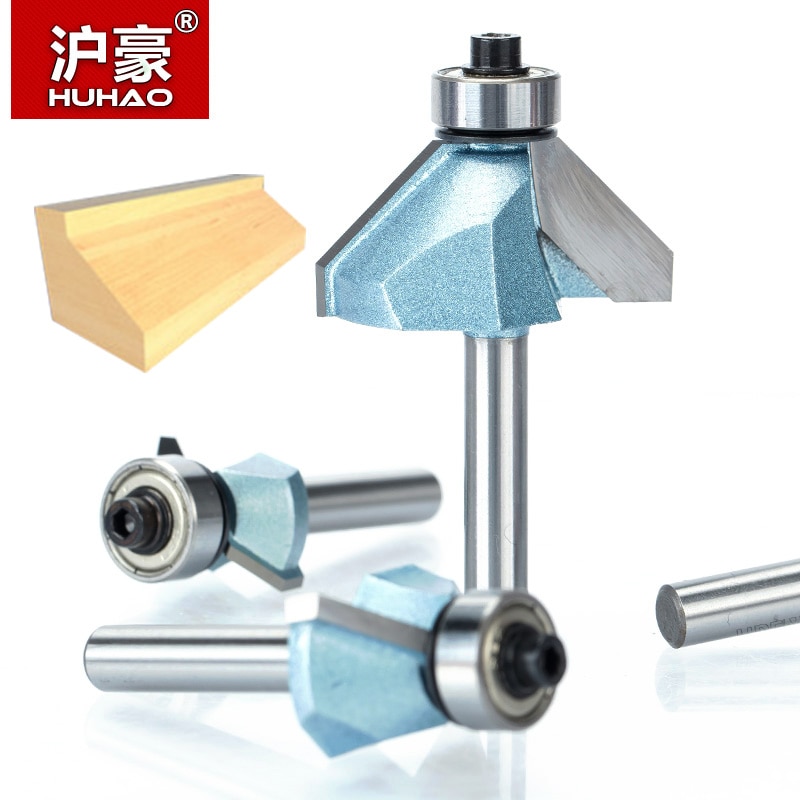 HUHAO 1pcs 1/2"1/4" Shank Chamfer Cutter Industrial grade Router Bits for wood Horse Nose Bit 45 Deg CNC Woodworking Tool endmil