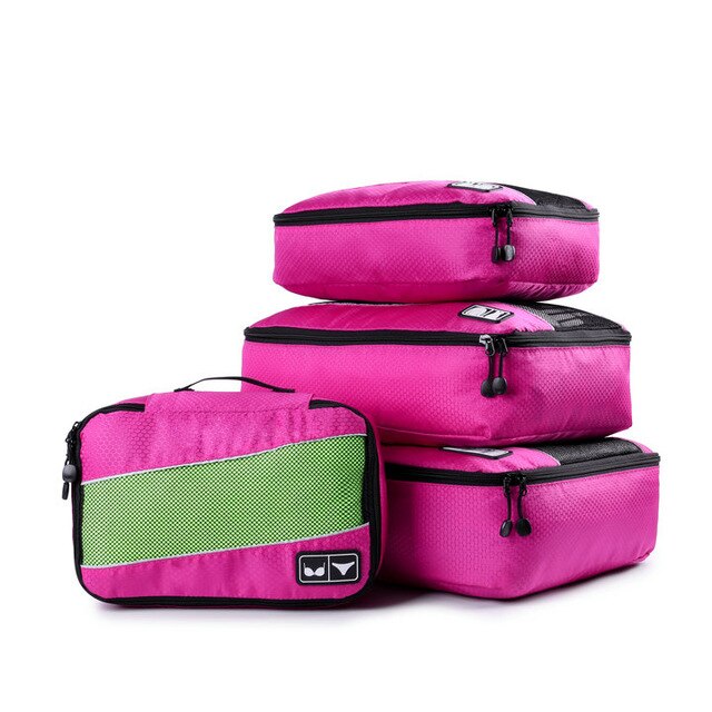 4/8 Pieces Set Packing Cubes Travel Duffle Bag Mesh Packing Organizer Breathable Nylon Men Women Travel Luggage Organizer Set #1: ROSE XS-S-M-L