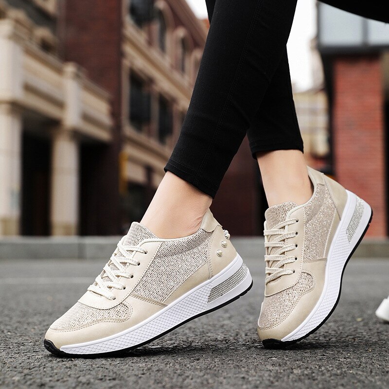 Fujin Vrouwen Sneakers Platform Lace Up Bling Bling Strass Klinknagel Mode Lente Herfst Vrouwelijke Casual Schoenen Tenis Feminino