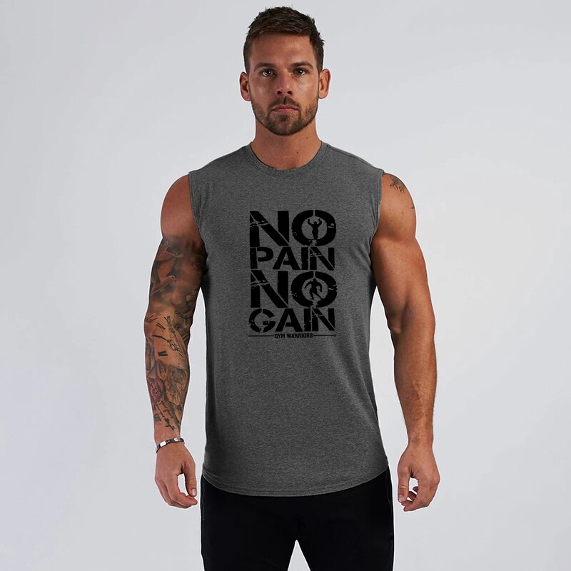 Gym tøj kompressionsvest fitness herre tank top bomuld bodybuilding stringer tanktop muskel singlet træning ærmeløs skjorte: Mørkegrå / L