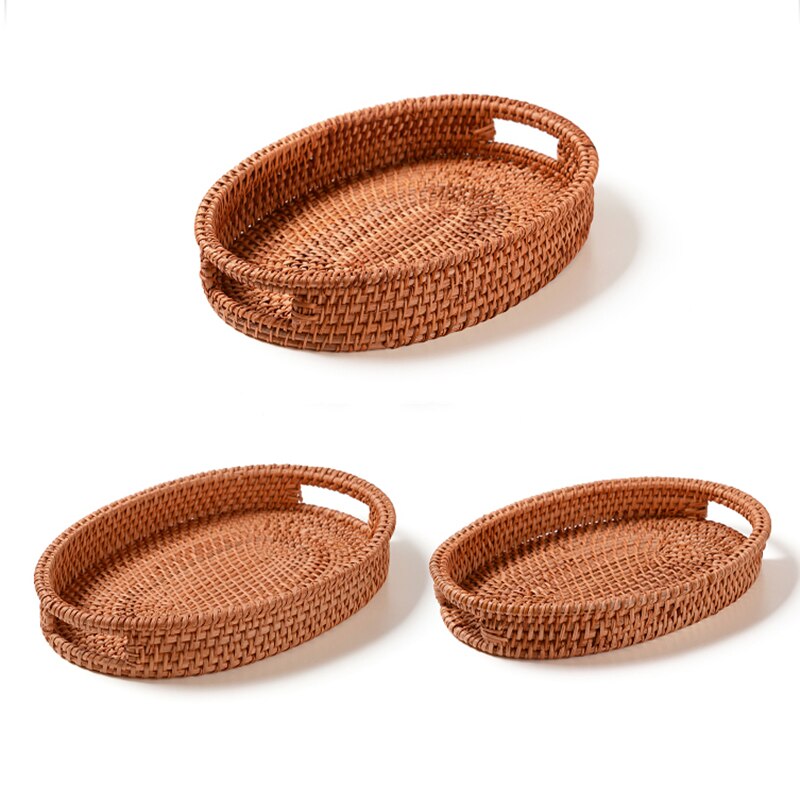 Opbergmand handgevlochten rotan bruin ovaal in oude tradities fruit brood snack opbergmand keuken huishoudelijke artikelen