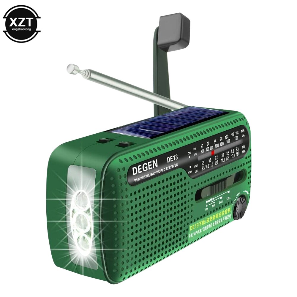 DEGEN DE13 FM AM SW Radio Crank Dynamo Solar Power Emergency Retro Radio A0798A World Receiver Portable Radio