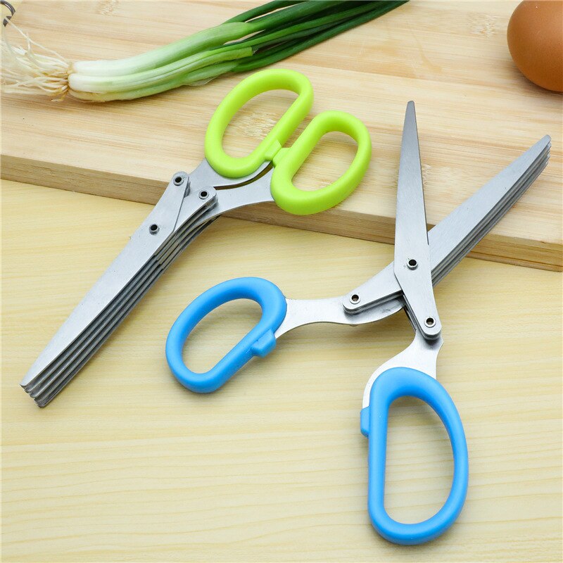 Multifunctional Cutter Greens Big Scissors Stainless Steel Cutting Knife Herb Seaweed Spice Scissors Paper Kitchen Accessories: 5 Layers Big Blue