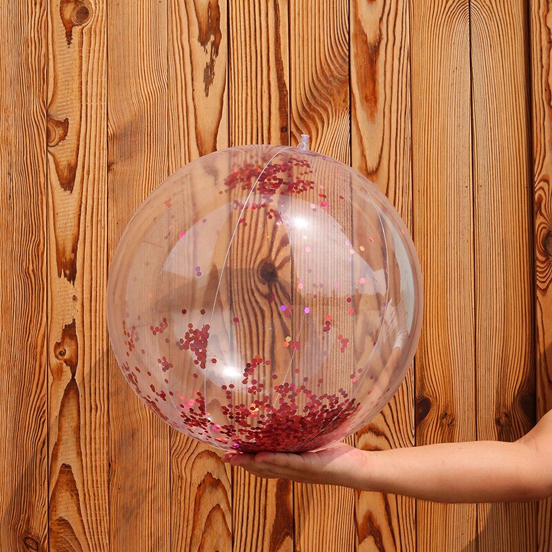 INS Online Celebrity Photographic Prop Inflatable Sequin Beach Ball Transparent PVC Ball Water Toys: 16 Inch Reddish Brown Sequin Beach Ball