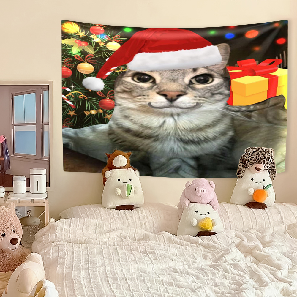 Tapiz de Meme de gato divertido, decoración del hogar de animales Kawaii, tela para colgar en la pared, dormitorio, fondo, de Festival: 230 x 150 cm / Putty