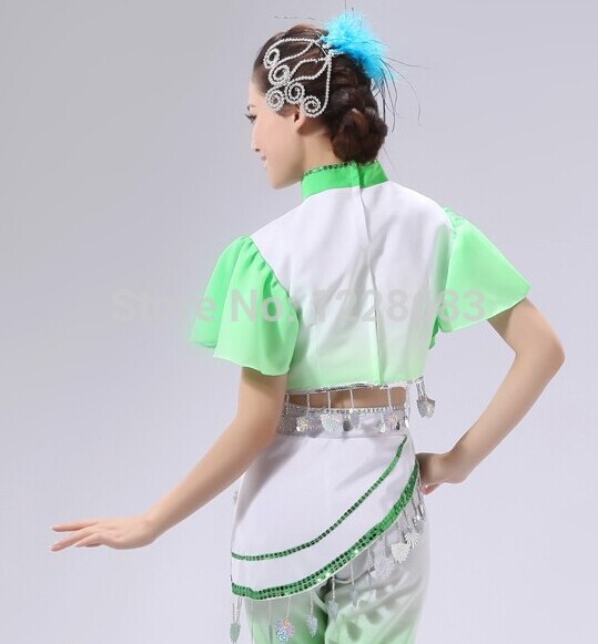 Oude Plus Size Blauw Roze Groen Yangko Jurk Traditionele Chinese Dans Kostuums Roupa Oosterse Dans Kostuums