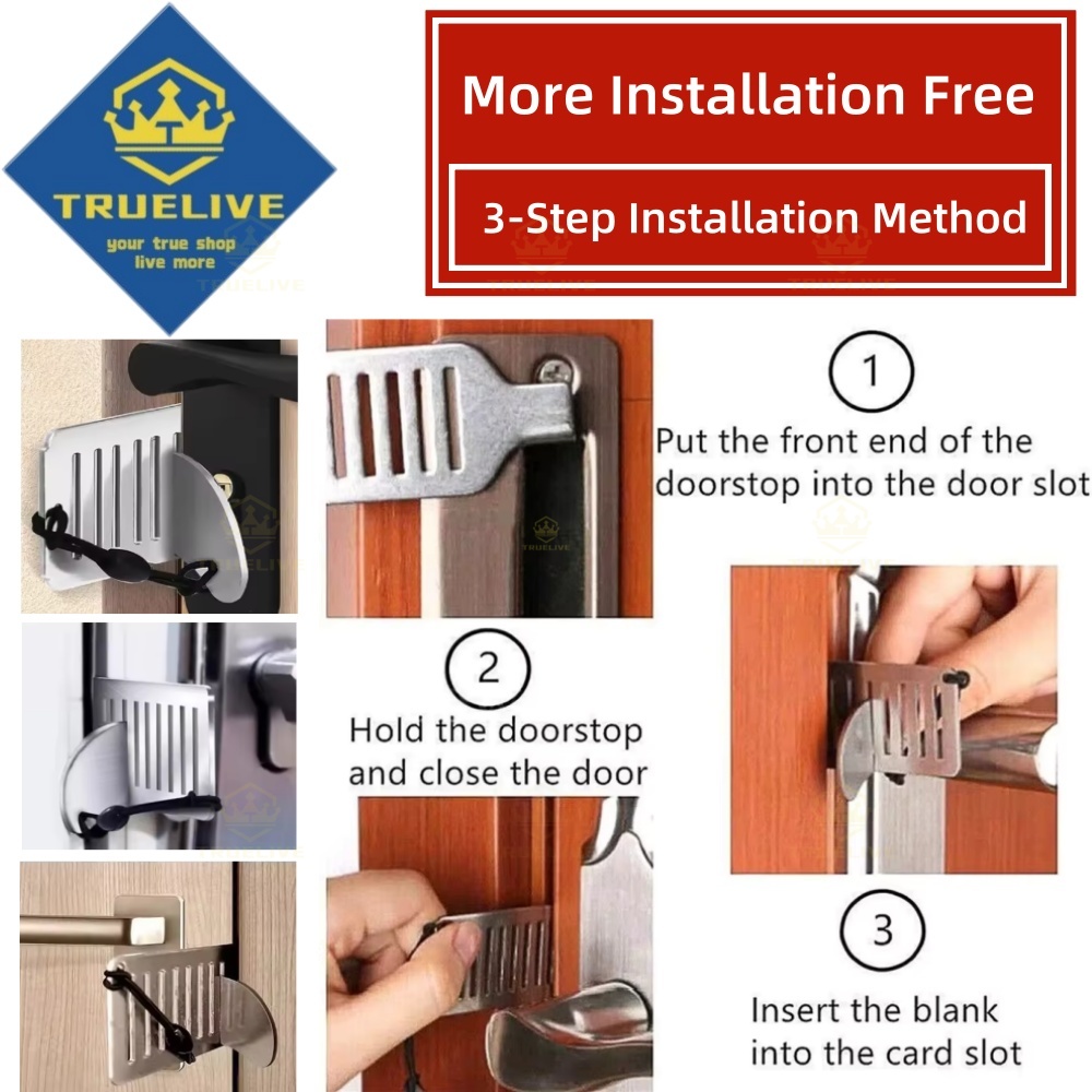 Portable Door Lock Latch Anti-theft Lever Lock Removable Door Blocker Adhesive Security Latch No Drill Manual Door Stop Doorstop
