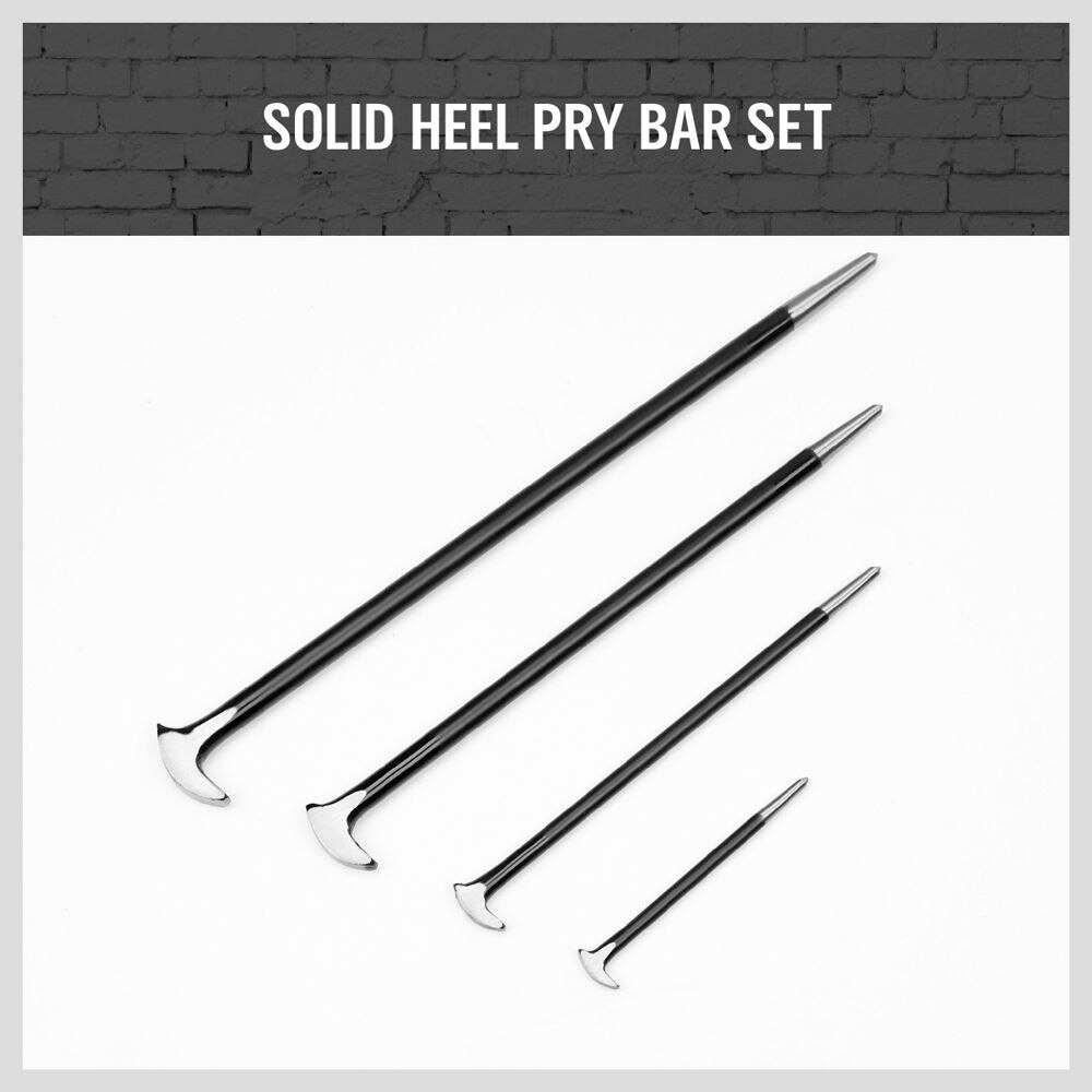SEDY 4Pcs Crowbars Pry Bar Set Round Rod Crowbar Nail Puller Solid Steel Rooled Heel Bar Farm Engine Workshop 6" 13" 16" 20"