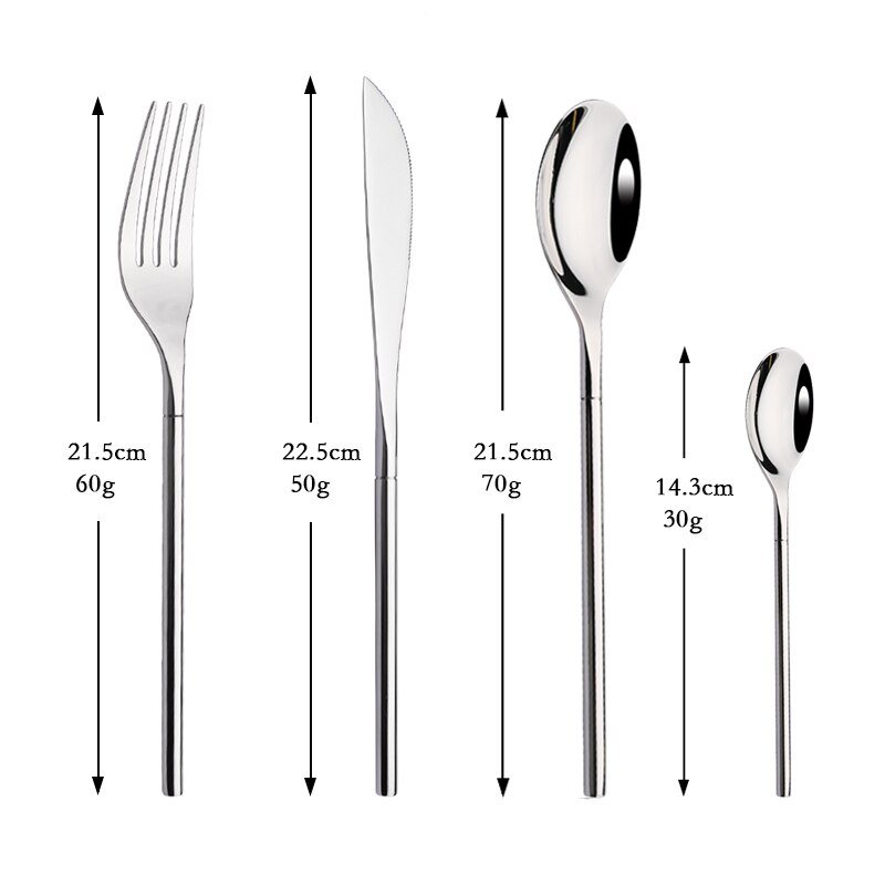 Mirror Luxury Gold 1/2/4Set Flatware Cutlery Set 18/10 Stainless Steel Dinnerware Western Fork Spoon Knife Set Silverware Set: 2Set / Silver