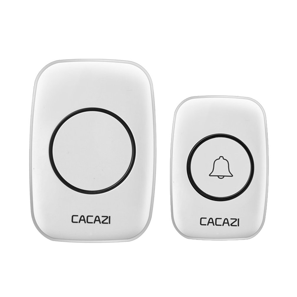 CACAZI Draadloze Deurbel Waterdicht 300M Remote EU AU UK US Plug smart Deurbel Chime batterij 1 2 knop 1 2 3 ontvanger AC: WHITE