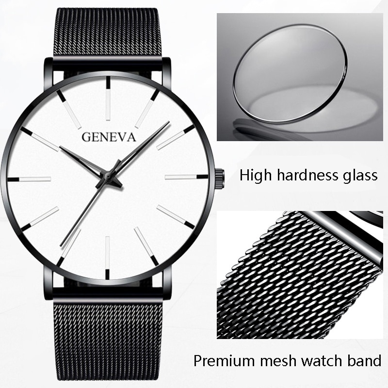 Heren ultradunne horloges minimalistische eenvoudige heren zakelijke roestvrijstalen mesh band quartz horloge relogio masculino